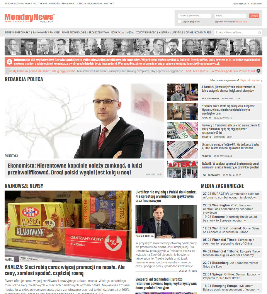 Portal nowościowy MondayNews - zrzut ekranu 1. Portal nowościowy MondayNews - zrzut ekranu 1.