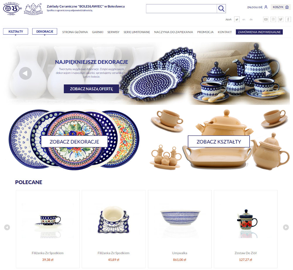 Sklep internetowy Zakłady ceramiczne Bolesławiec - zrzut ekranu 1. Sklep internetowy Zakłady ceramiczne Bolesławiec - zrzut ekranu 1.